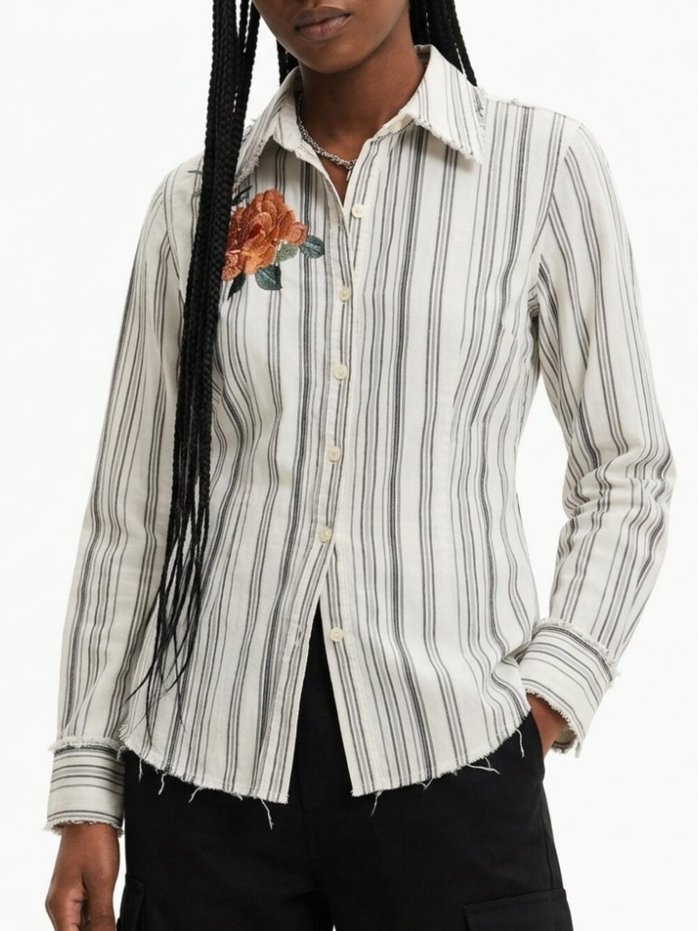 Vintage 90s Y2K Nygard Striped Embroidered Dristressed Shirt - Picture 2 of 10